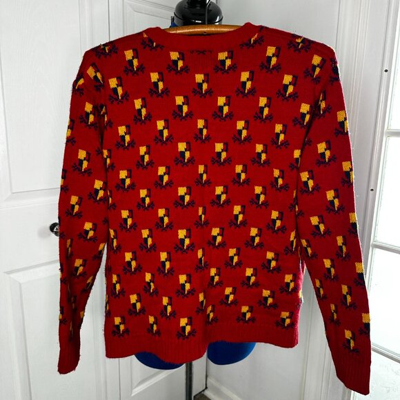 Vintage Women's Hasting & Smith Petites Red Heraldic Button Up Cardigan Size MED - Picture 4 of 6